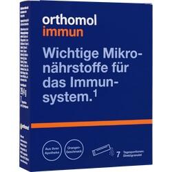 Eine blaue Packung „orthomol immun“ mit Mikronährstoffen für das Immunsystem.