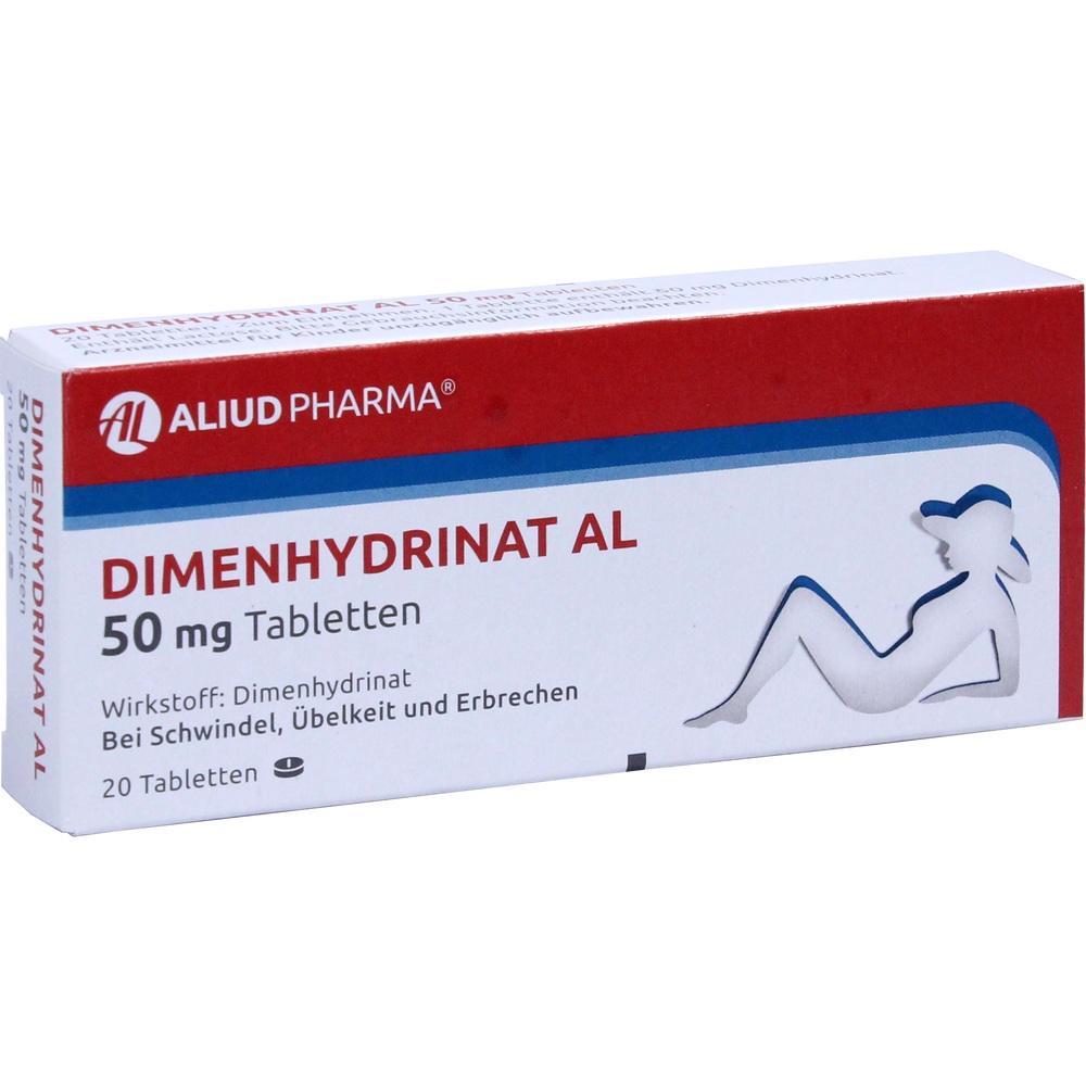 Eine Medikamentenpackung von Dimenhydrinat AL gegen Schwindel und Übelkeit.