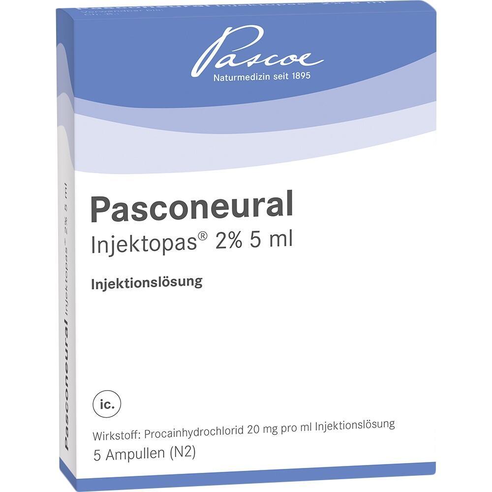 Verpackung von Pasconeural Injektionslösung 2% in 5 ml Ampullen.