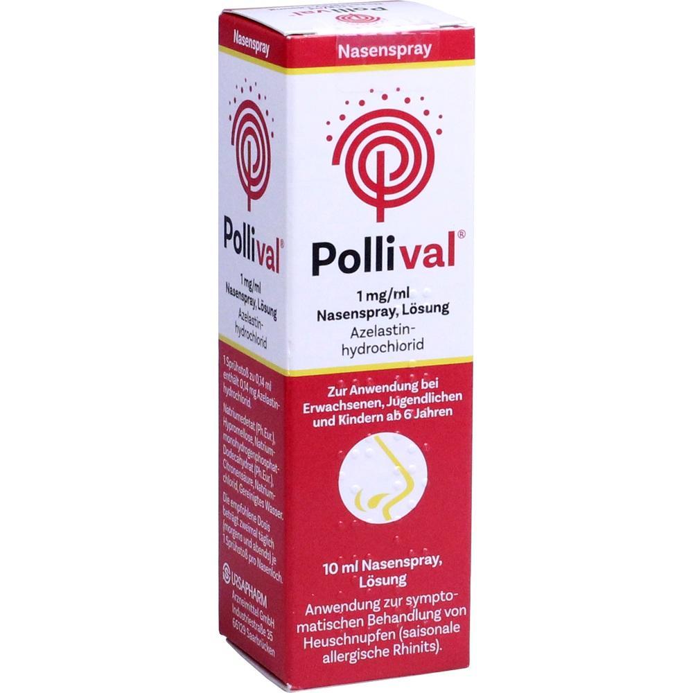 Eine Schachtel Pollival Nasenspray zur Behandlung von Heuschnupfen.