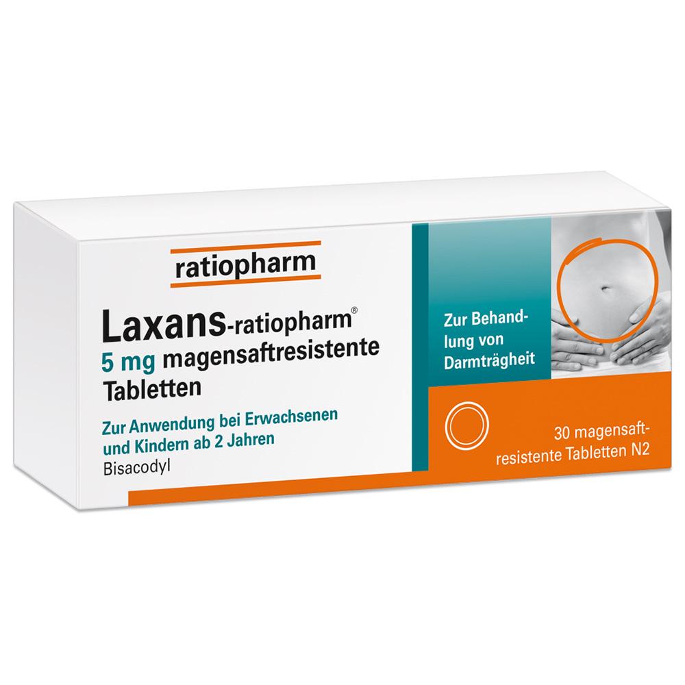 Packung mit 30 magensaftresistenten Tabletten gegen Darmträgheit.