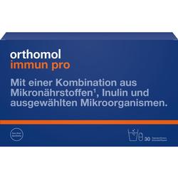 Blaues Paket von Orthomol Immun Pro mit Mikronährstoffen und Inulin.